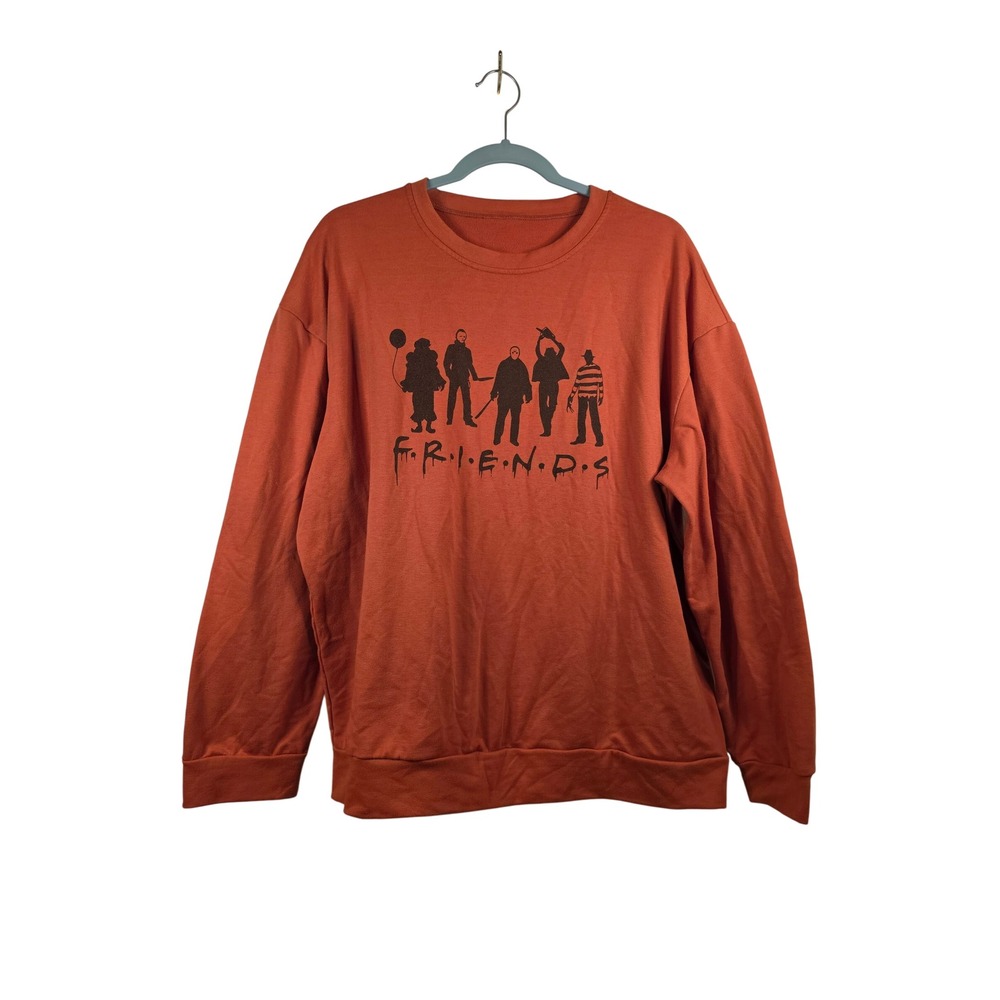 Horror Movie Villains Friends Parody Sweatshirt Orange XXL Halloween Graphic